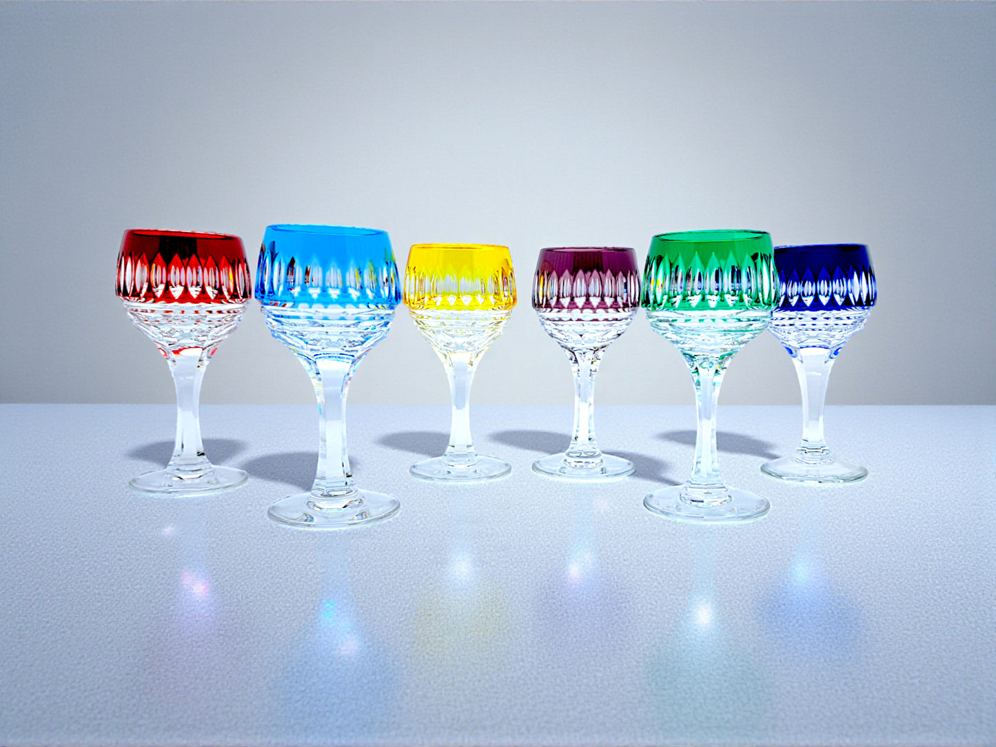 Servizio 6 bicchierini da Liquore, Cristallo Tagliato Colorato