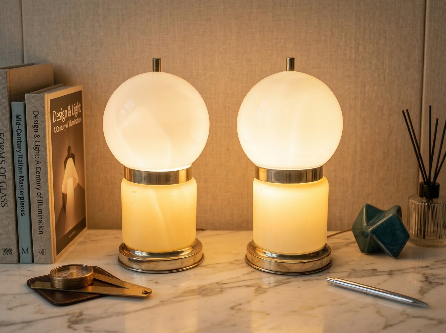 Pair of Murano Opal Glass Lamps