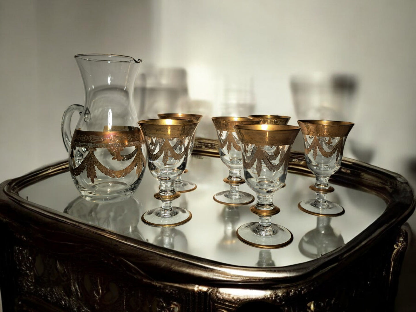 Servizio Caraffa e 6 Calici in Vetro di Murano, Cristal T.
