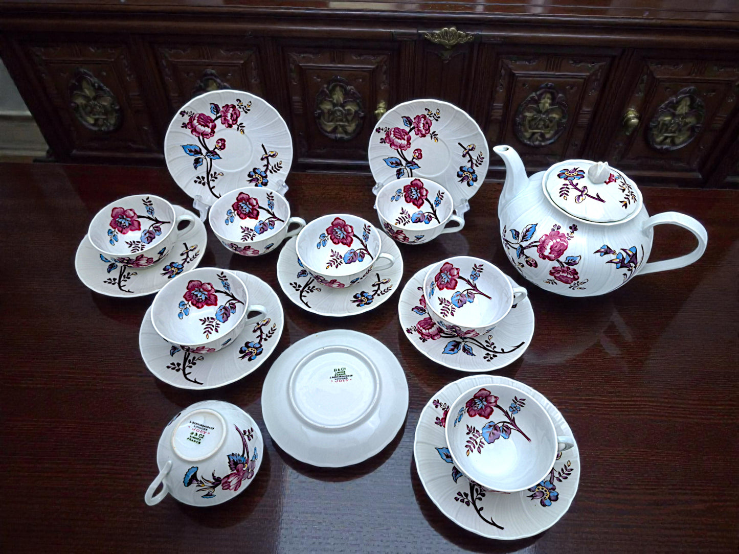 Servizio da Tè, 8 Tazze e Teiera, Jouy, Bernardaud Limoges