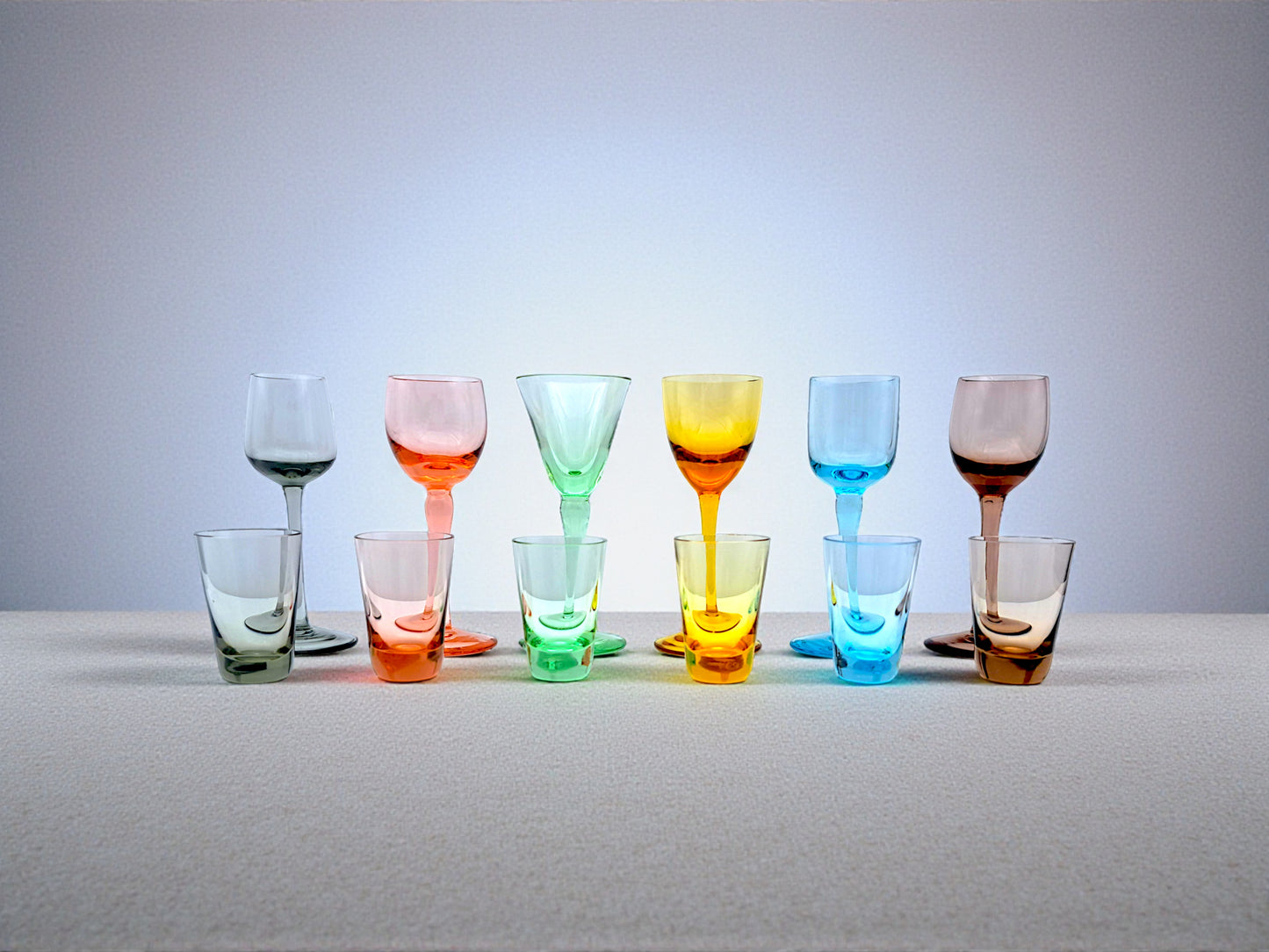 Set 12 Bicchieri Murano, 6 Calici Liquore e 6 Shot, Nason, Arlecchino