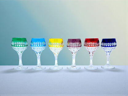 Servizio 6 bicchierini da Liquore, Cristallo Tagliato Colorato