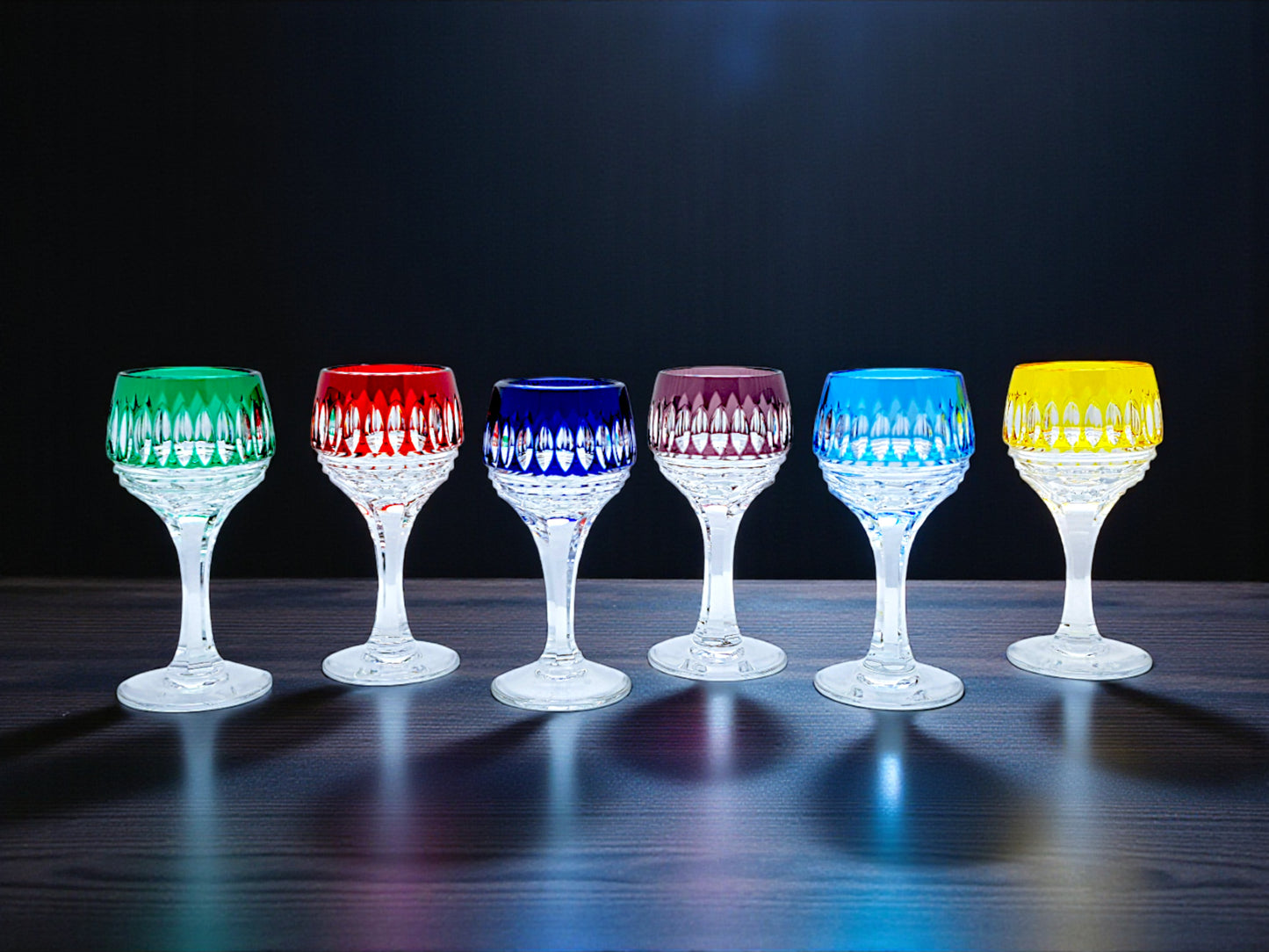 Servizio 6 bicchierini da Liquore, Cristallo Tagliato Colorato