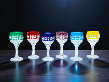 Servizio 6 bicchierini da Liquore, Cristallo Tagliato Colorato