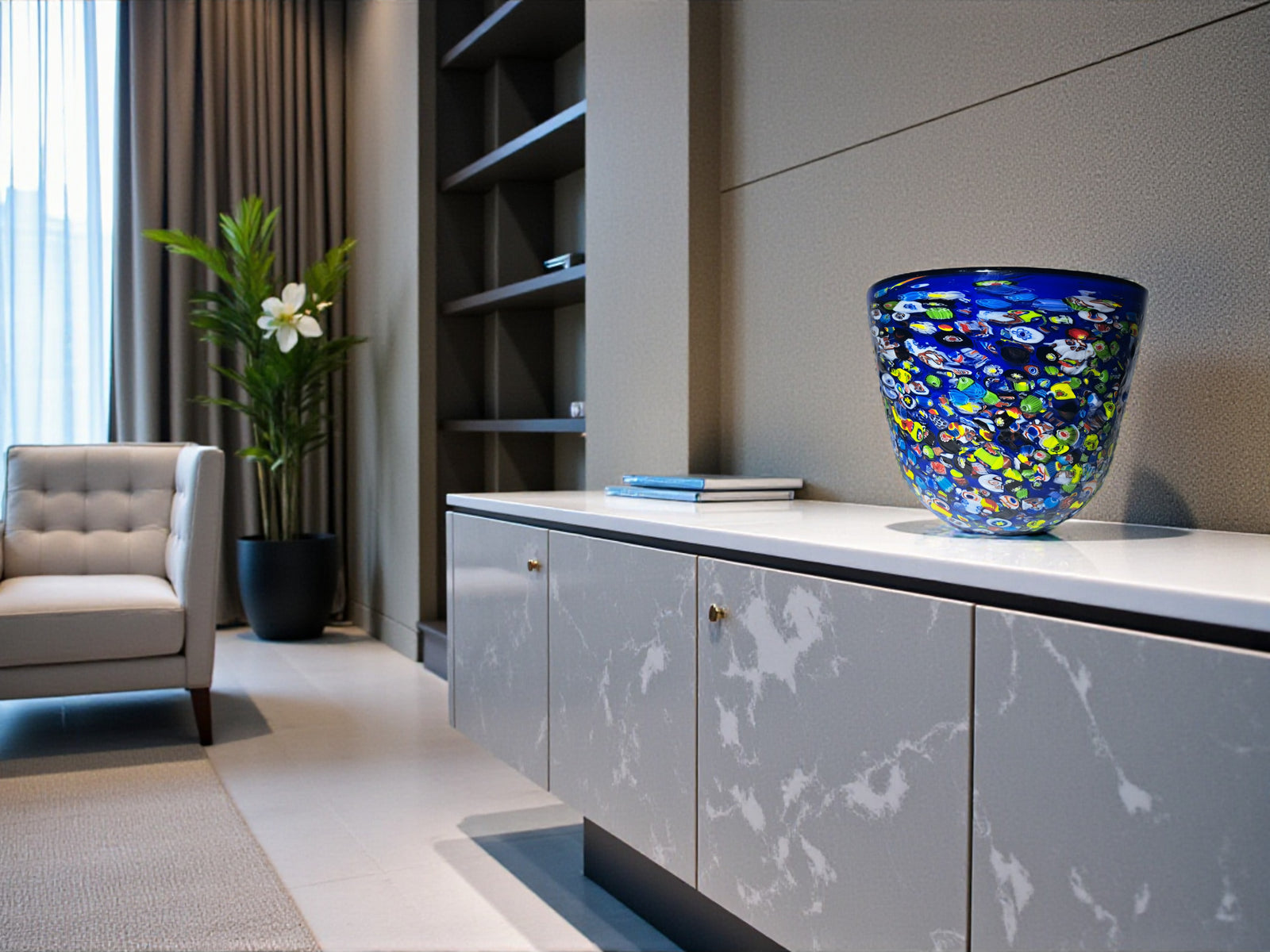 Cachepot in Vetro Incamiciato di Murano, Millefiori