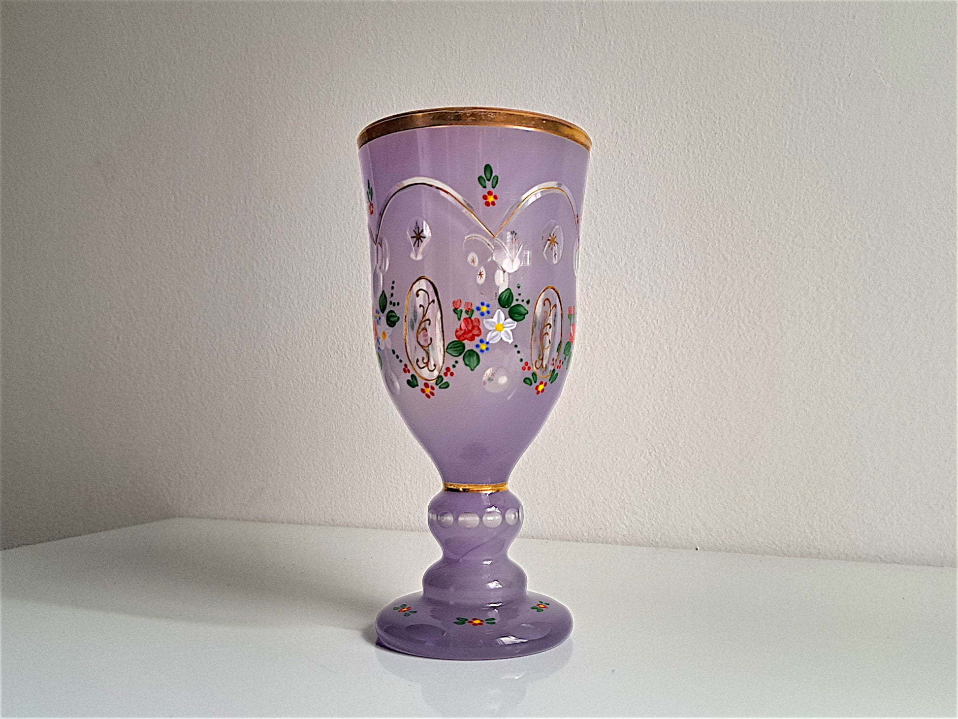 Calice in Cristallo di Boemia, Stile Biedermeier, Lilla