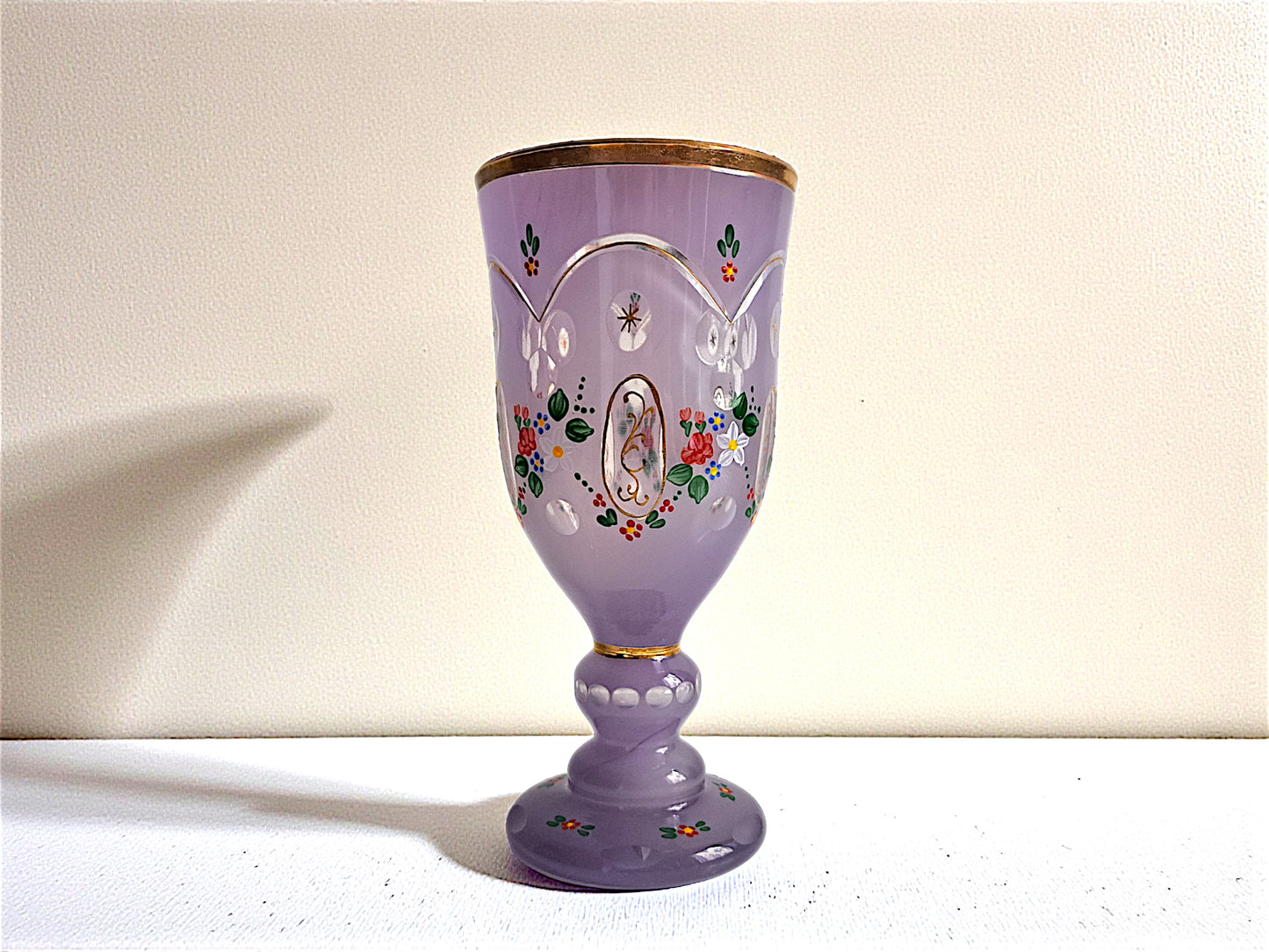Calice in Cristallo di Boemia, Stile Biedermeier, Lilla