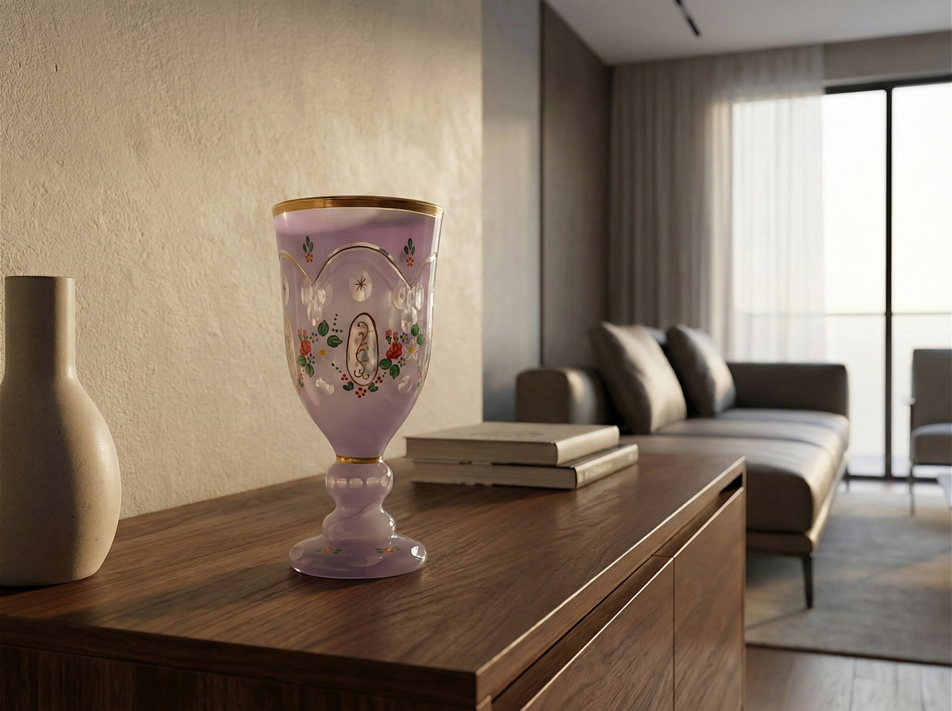 Calice in Cristallo di Boemia, Stile Biedermeier, Lilla