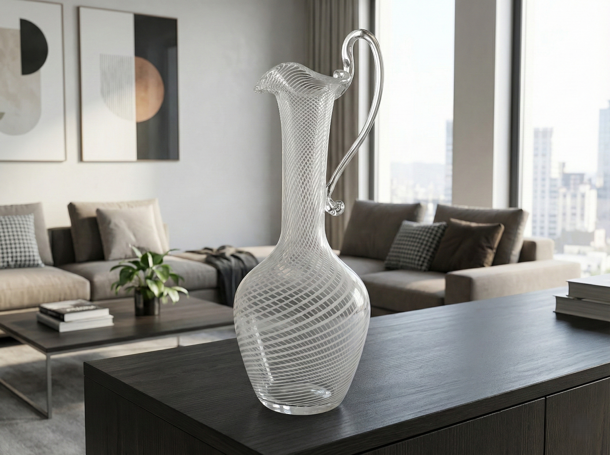 Caraffa in Vetro di Murano, Lavorazione Filigrana, Vetreria Salvadori