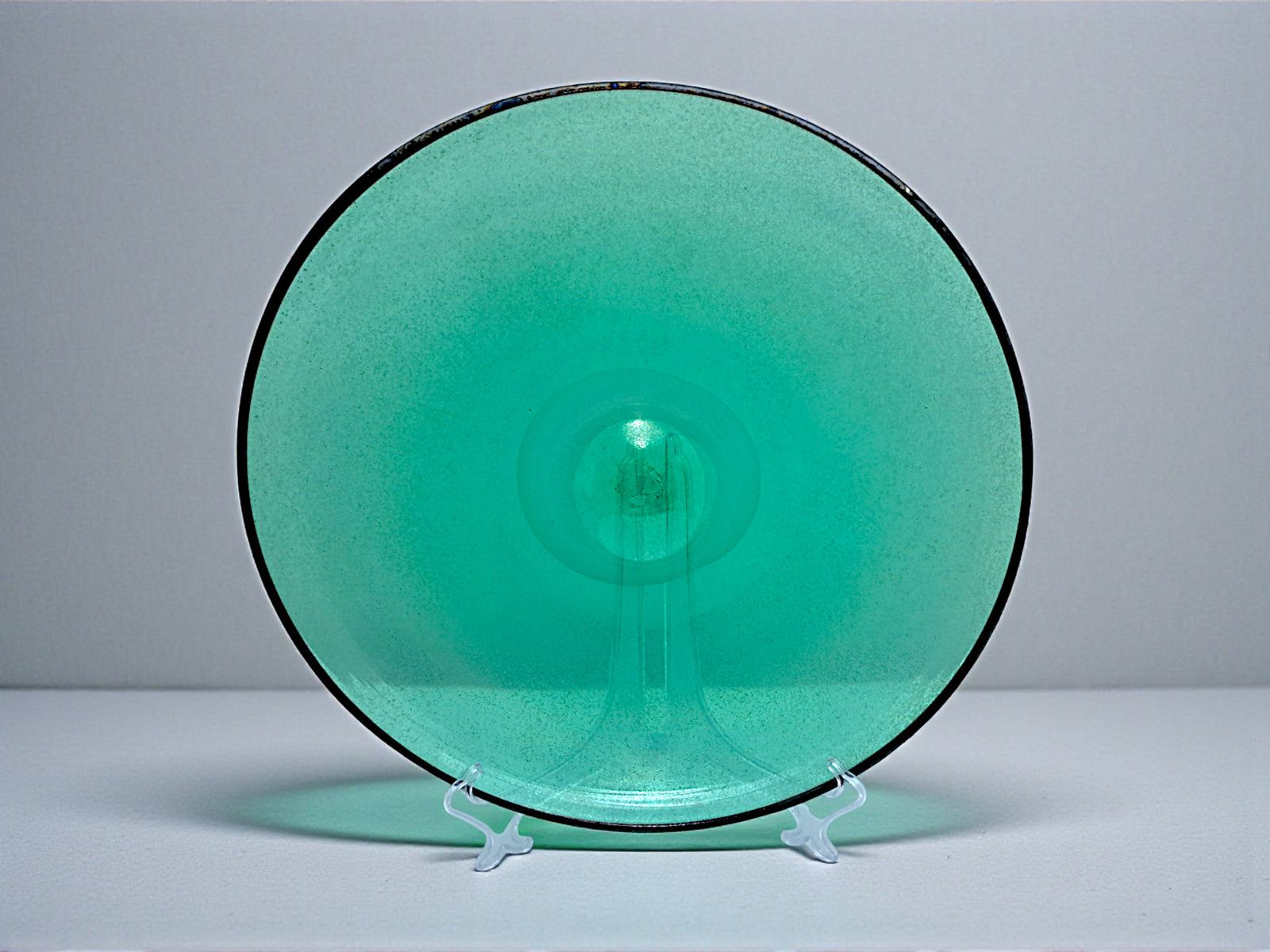 Centre de table en verre de Murano, verre vert scavo