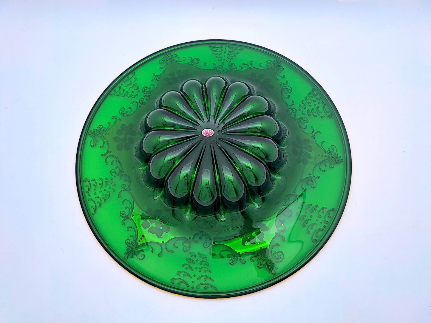 Centrotavola in Vetro Verde di Murano, Lavorazione Tre Fuochi