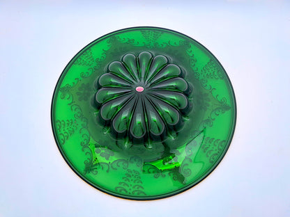 Centrotavola in Vetro Verde di Murano, Lavorazione Tre Fuochi