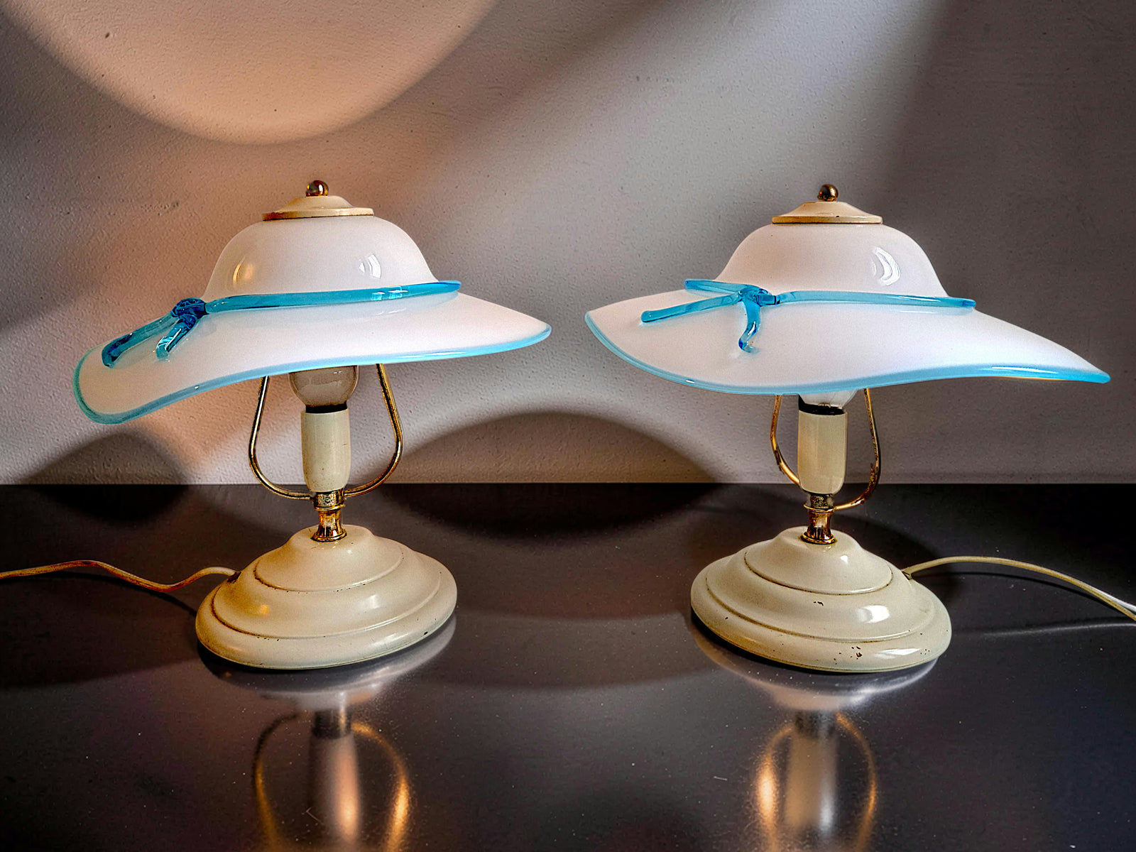 Coppia di Lampade in Vetro di Murano, Paralume a Cappello