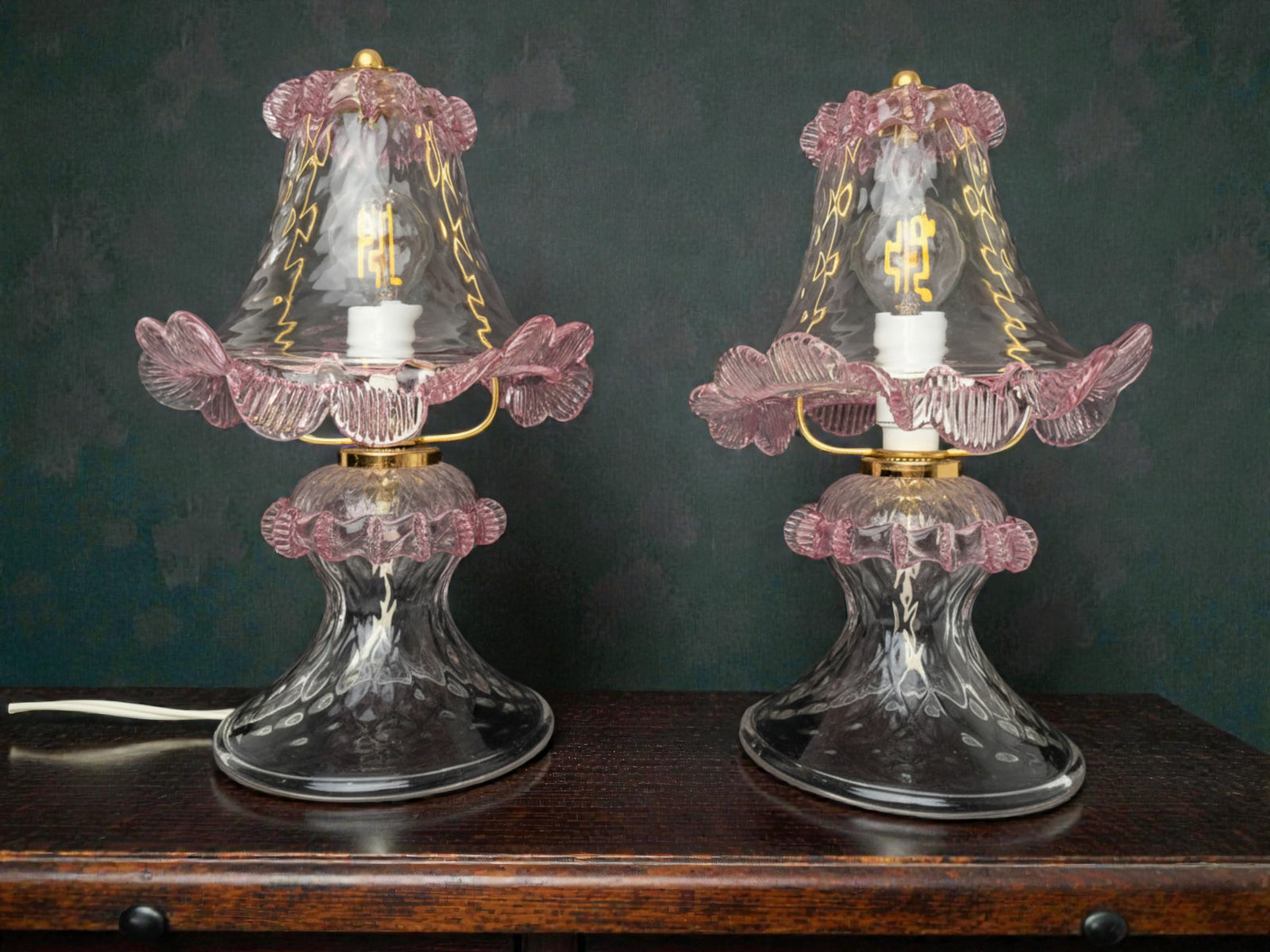 Coppia di Lampade da Comodino in Vetro di Murano