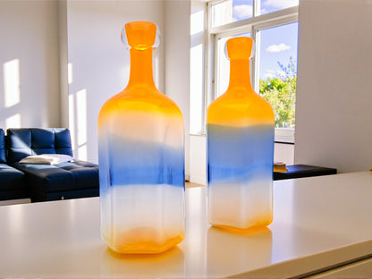 Coppia di Bottiglie in Vetro Policromo di Murano