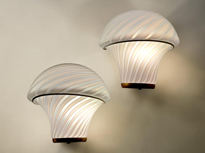 Coppia di Lampade a Parete in Vetro di Murano, Mushroom Swirl