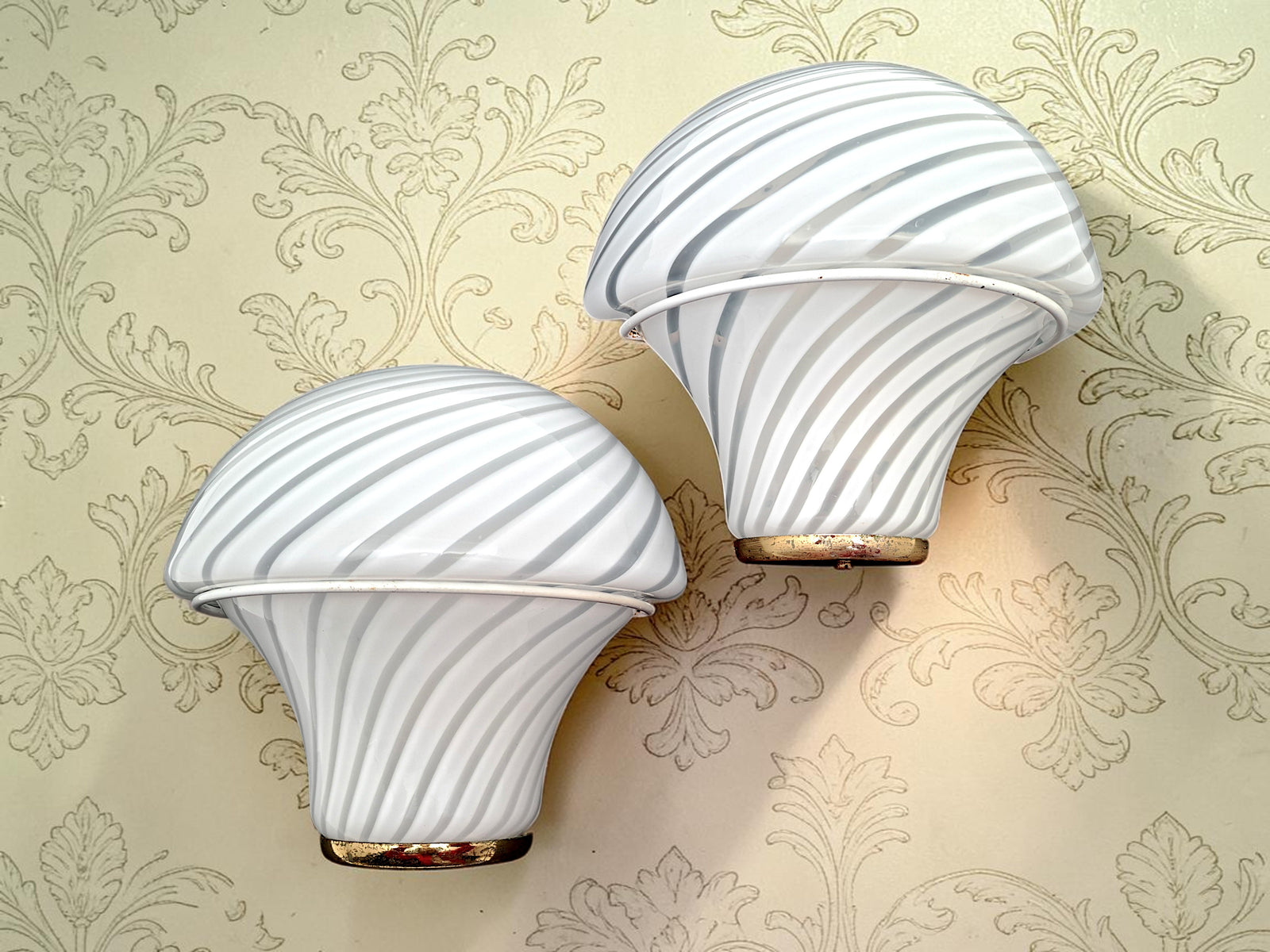 Coppia di Lampade a Parete in Vetro di Murano, Mushroom Swirl