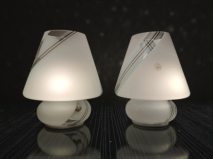 Coppia di Lampade Mushroom in Vetro di Murano, Satinate