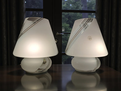 Coppia di Lampade Mushroom in Vetro di Murano, Satinate
