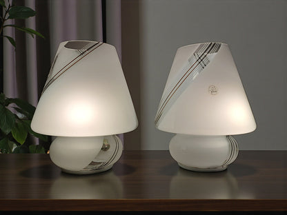 Coppia di Lampade Mushroom in Vetro di Murano, Satinate