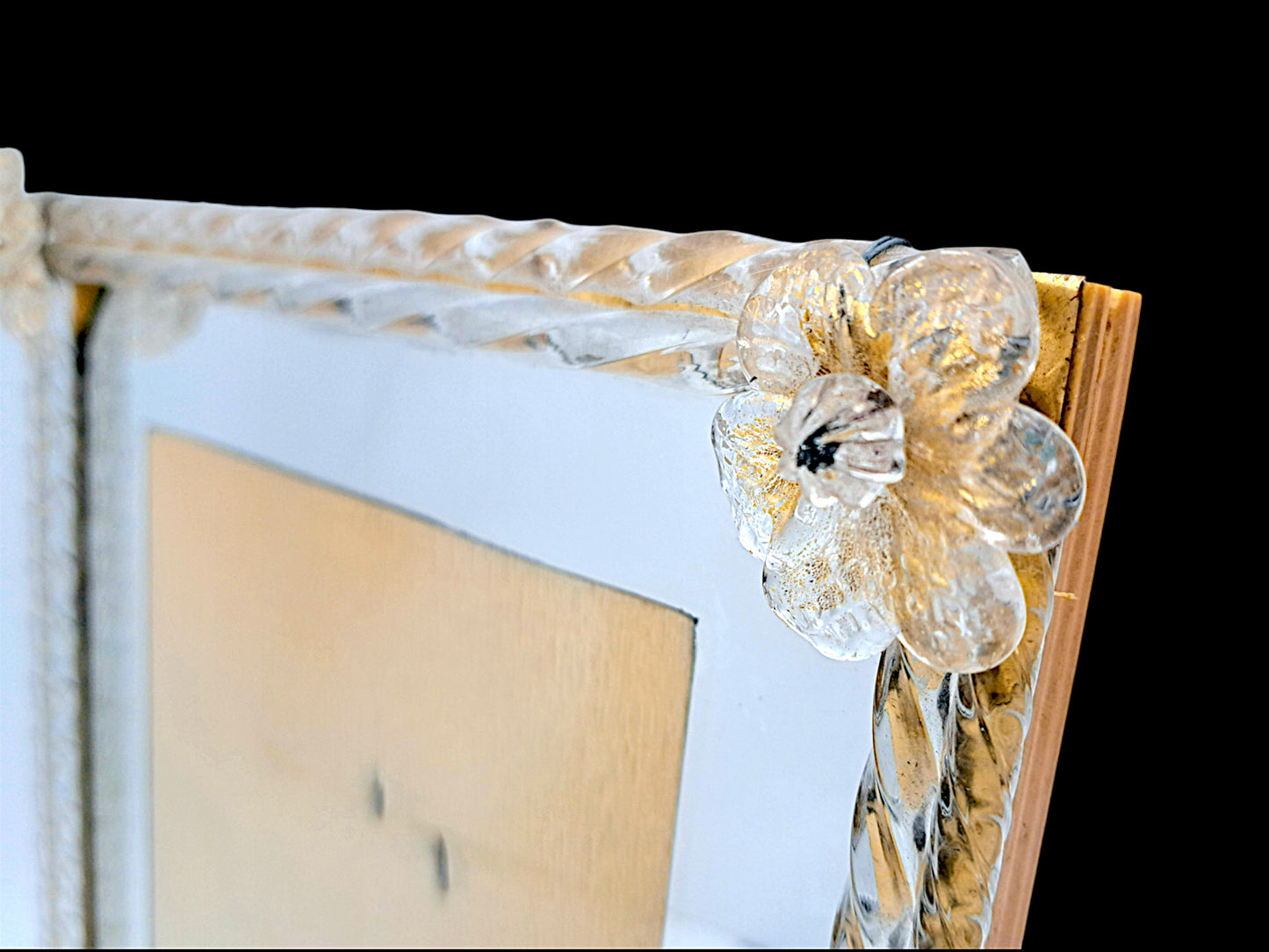 Cornice Portafoto in Vetro di Murano, Torchon e Roselline