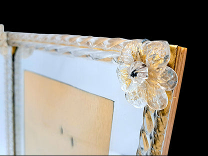 Cornice Portafoto in Vetro di Murano, Torchon e Roselline