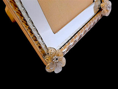 Cornice Portafoto in Vetro di Murano, Torchon e Roselline