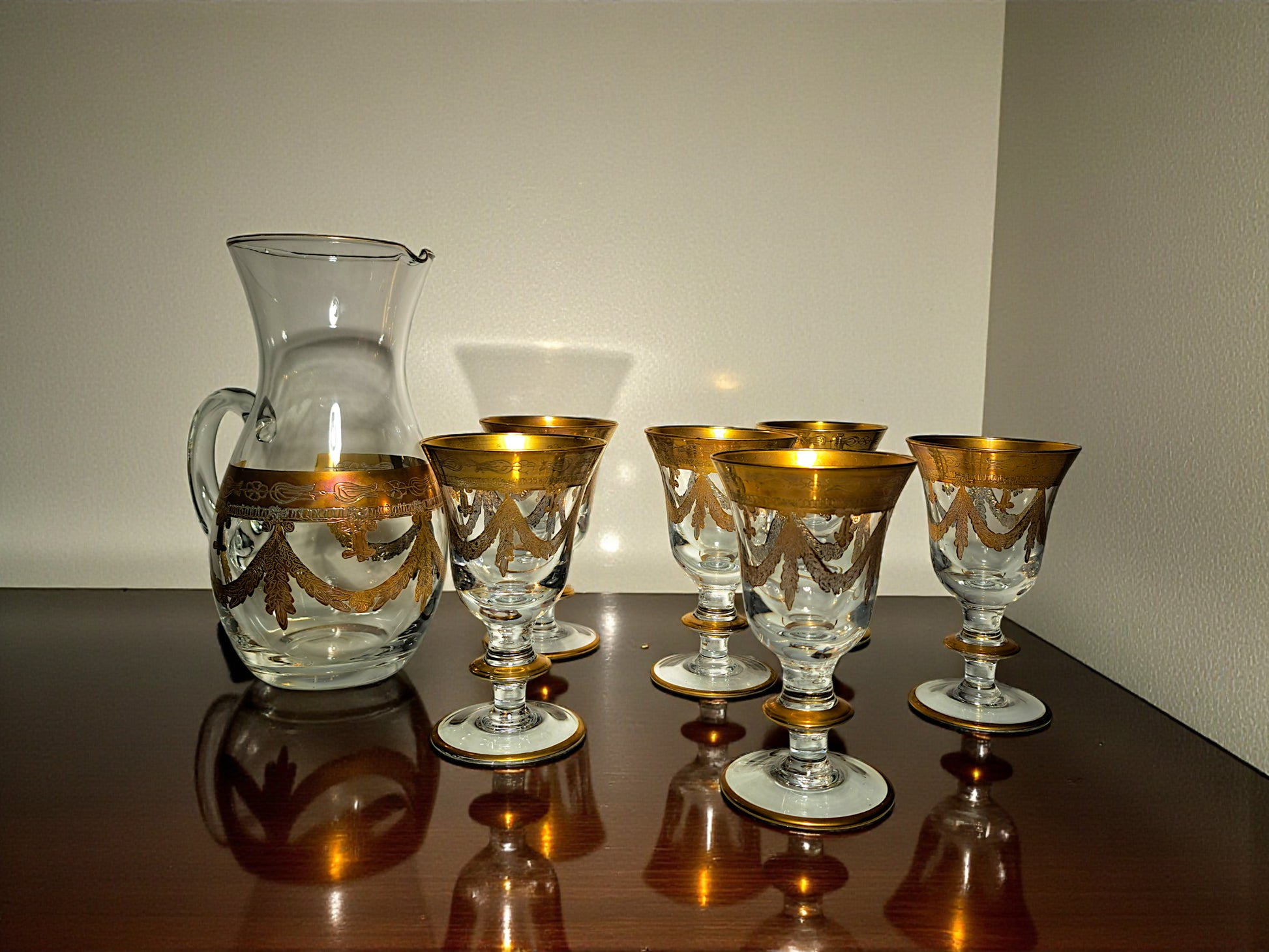 Servizio Caraffa e 6 Calici in Vetro di Murano, Cristal T.