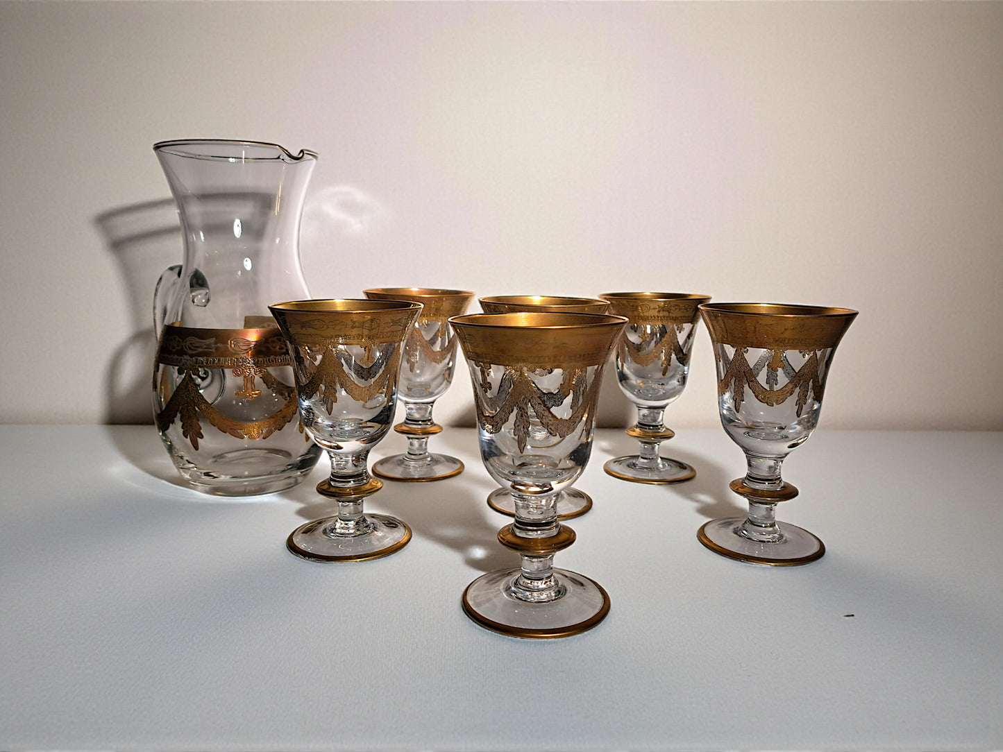 Servizio Caraffa e 6 Calici in Vetro di Murano, Cristal T.