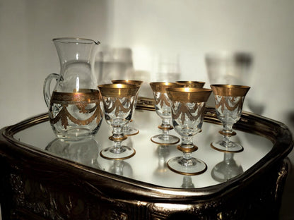 Servizio Caraffa e 6 Calici in Vetro di Murano, Cristal T.