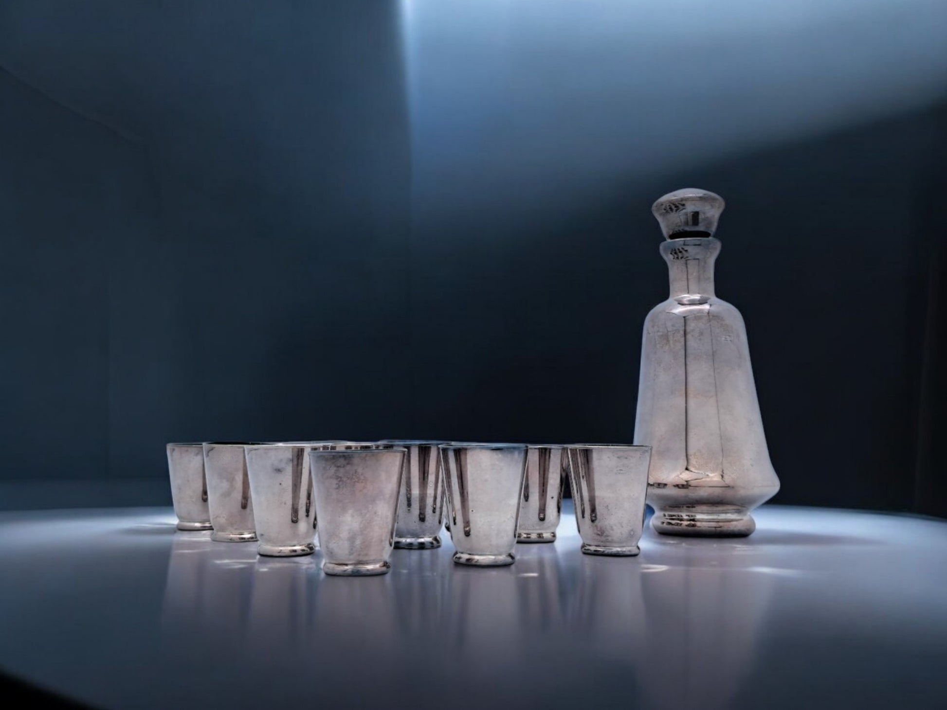 Servizio Decanter e Bicchierini Anni '30, Vetro di Murano e Argento