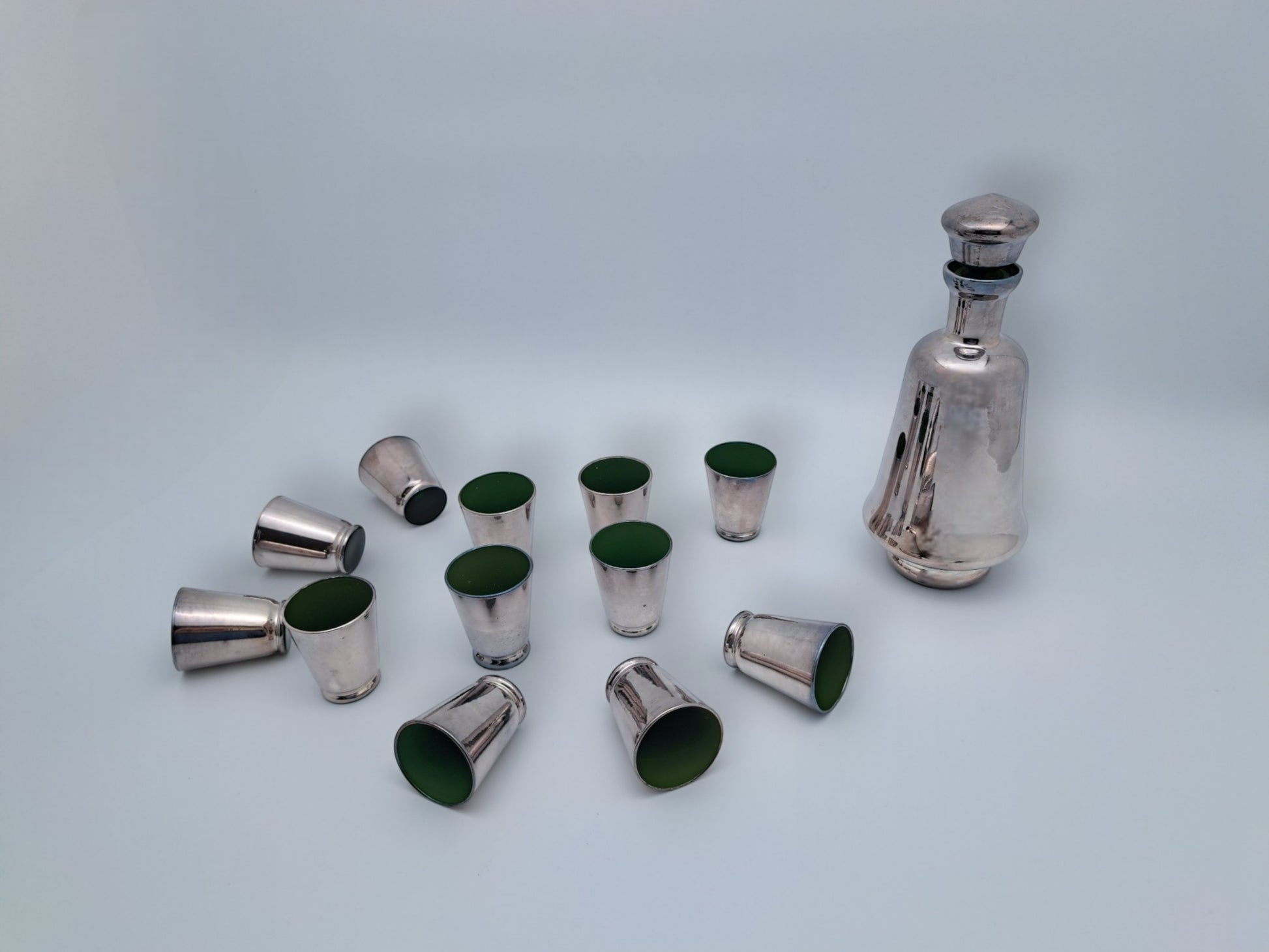 Servizio Decanter e Bicchierini Anni '30, Vetro di Murano e Argento