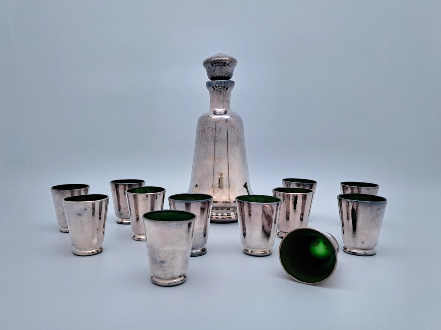 Servizio Decanter e Bicchierini Anni '30, Vetro di Murano e Argento