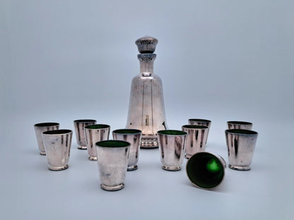 Servizio Decanter e Bicchierini Anni '30, Vetro di Murano e Argento