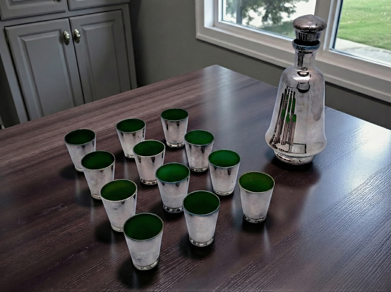 Servizio Decanter e Bicchierini Anni '30, Vetro di Murano e Argento