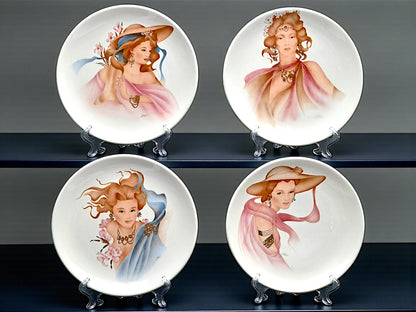 Collezione 4 Piatti Ceramica, Volti Femminili, FG Ceramiche Artistiche