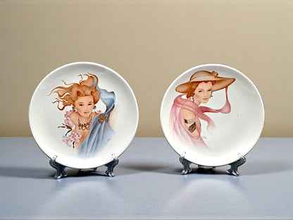Collezione 4 Piatti Ceramica, Volti Femminili, FG Ceramiche Artistiche
