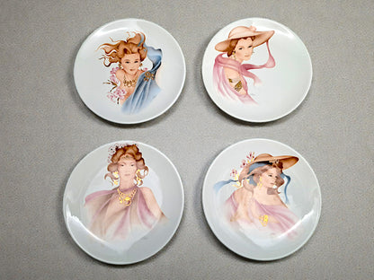 Collezione 4 Piatti Ceramica, Volti Femminili, FG Ceramiche Artistiche