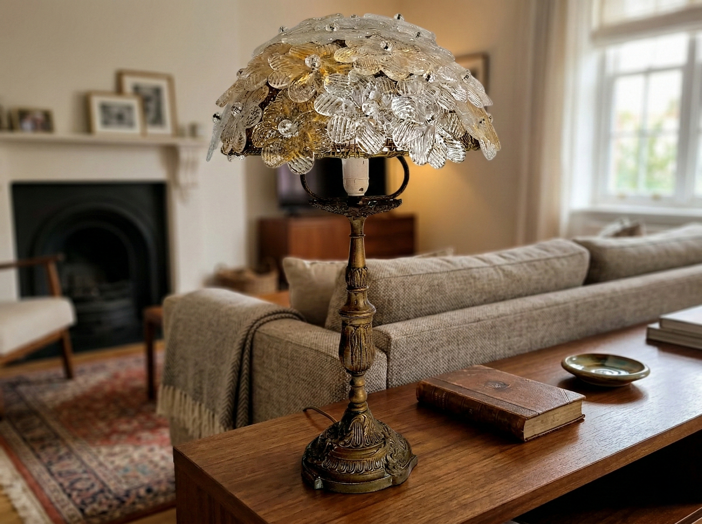 Lampe de Table en Verre de Murano et Laiton, Barovier & Toso, Roselline