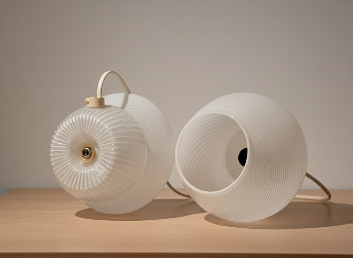 Coppia di Lampade Mushroom in Vetro Lattimo di Murano