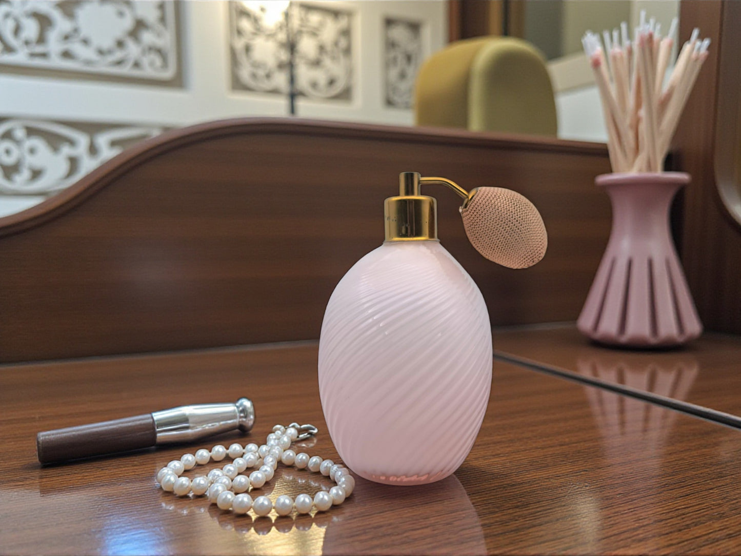 Perfume Atomizer Bottle, in Pink Murano Glass, Lip Glassworks