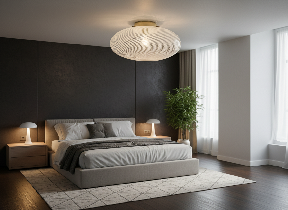 Lampada da Soffitto in Vetro di Murano, Lavorazione Filigrana