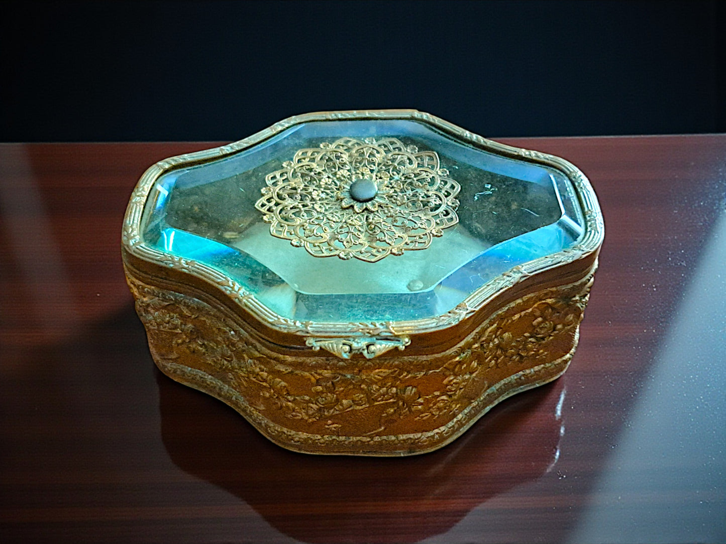 Portagioie Francese, XIX Secolo, Vetro e Bronzo