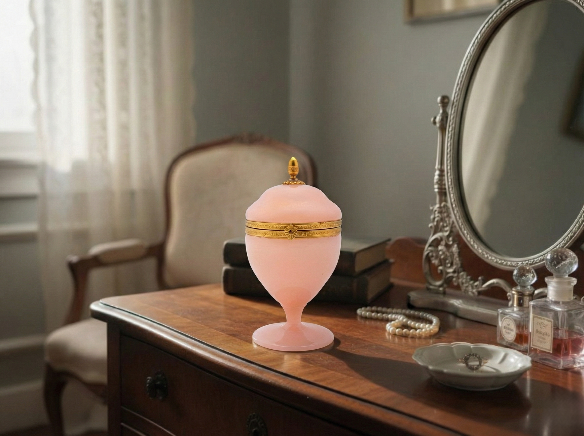 Cofanetto Portagioie Francese in Vetro Opalino Rosa