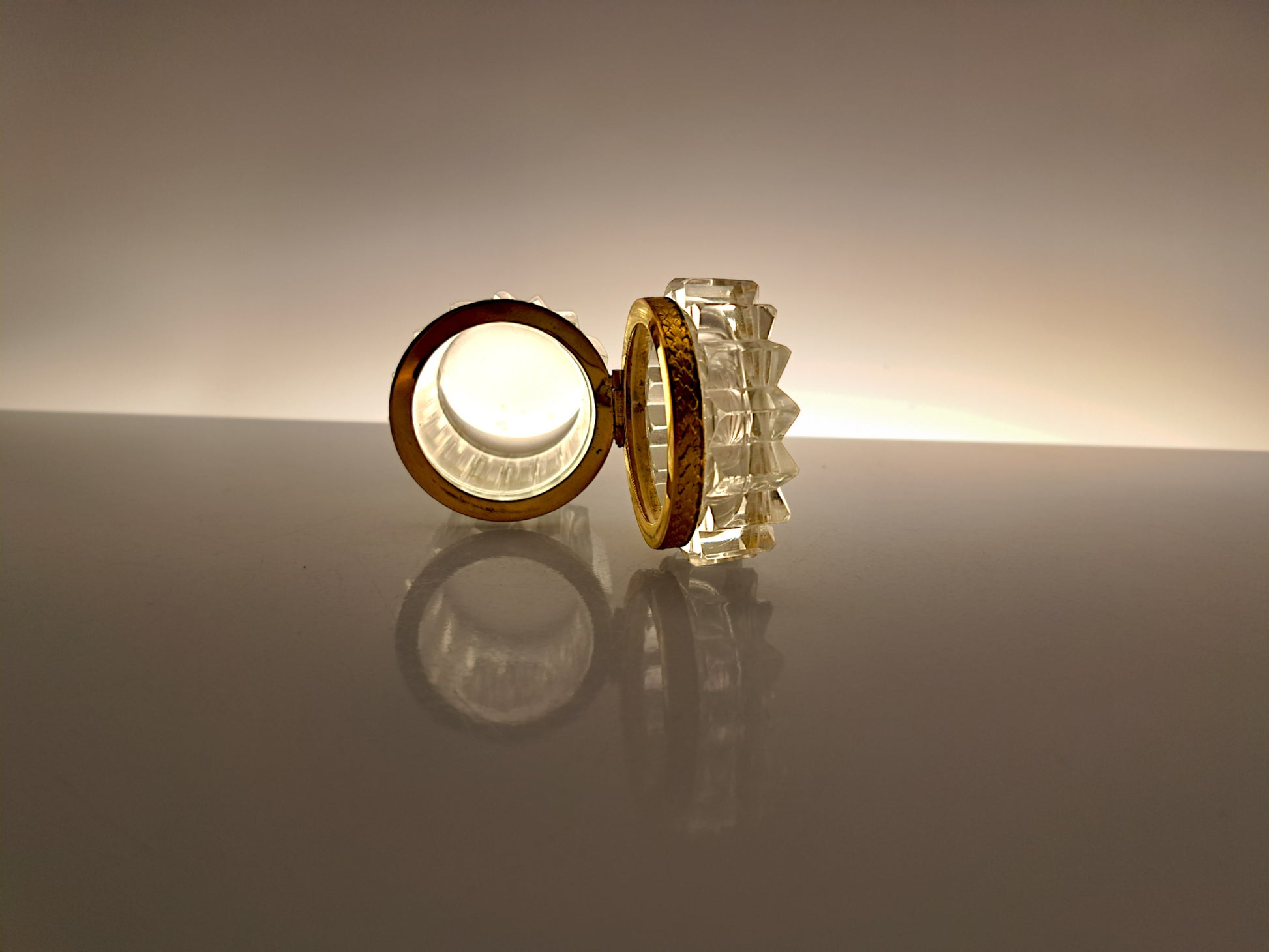 Portagioie in Stile Baccarat, Cristallo e Metallo Dorato