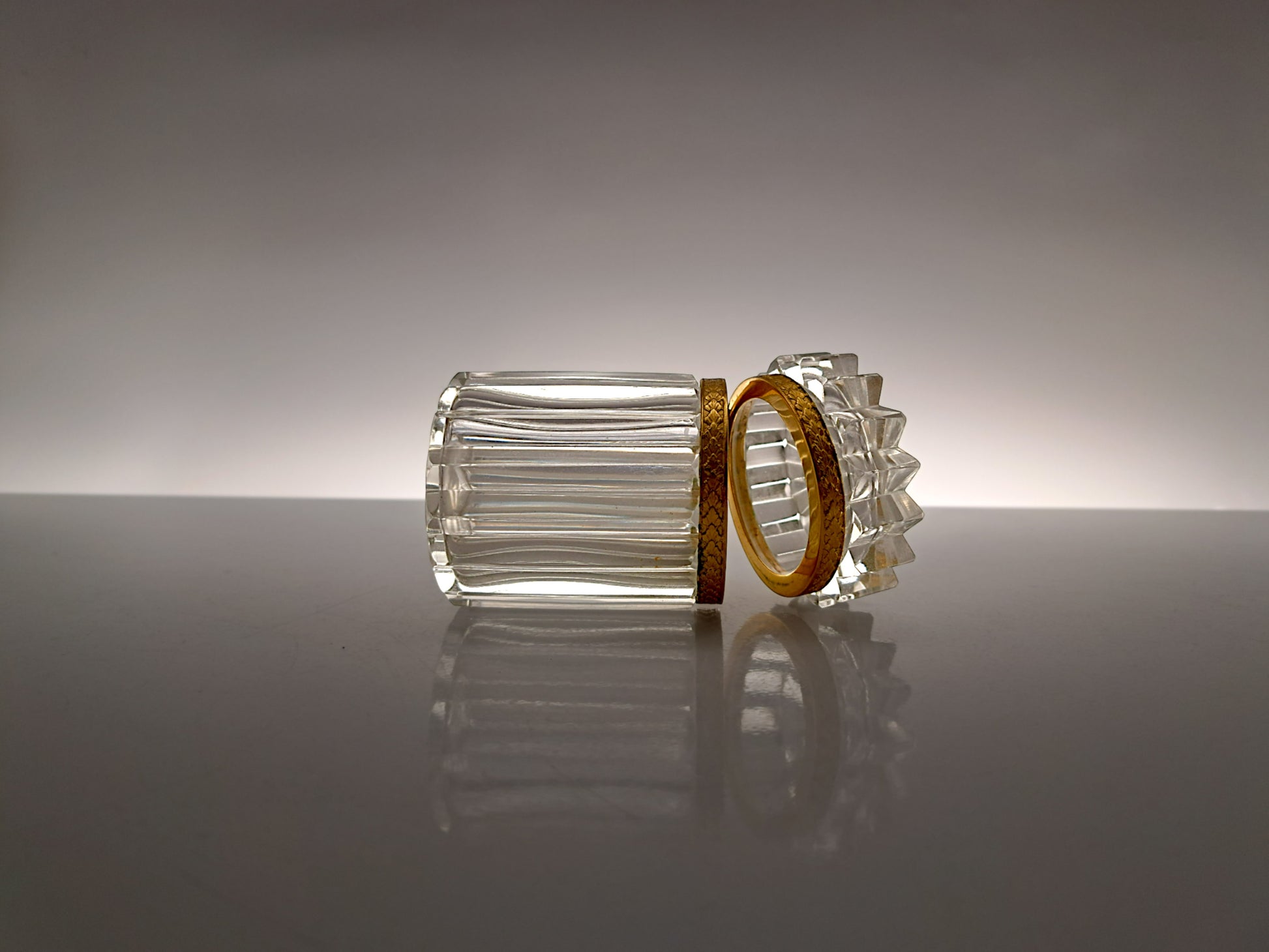 Portagioie in Stile Baccarat, Cristallo e Metallo Dorato
