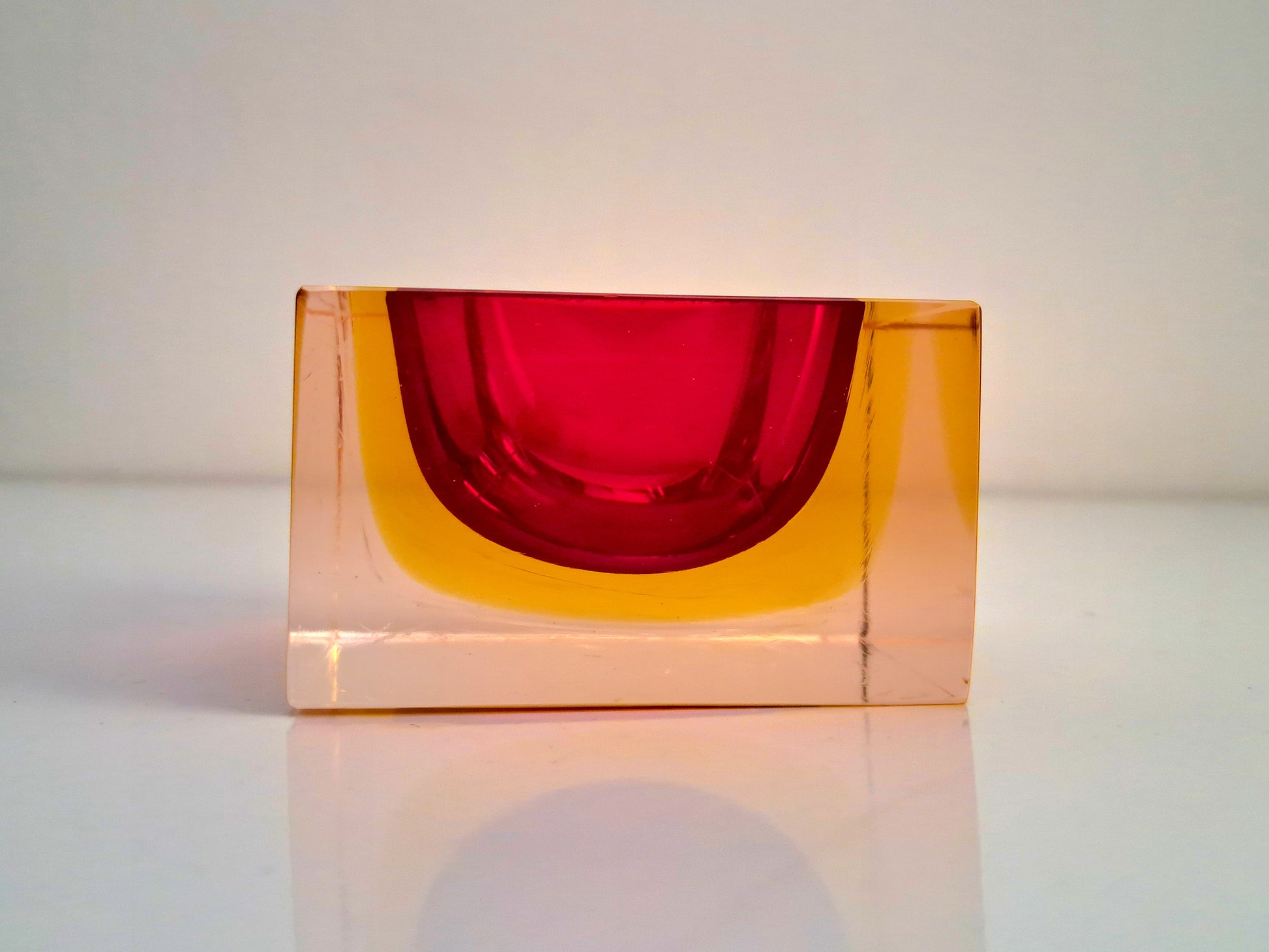 Posacenere in Vetro Sommerso Rosso di Murano, Flavio Poli per Seguso