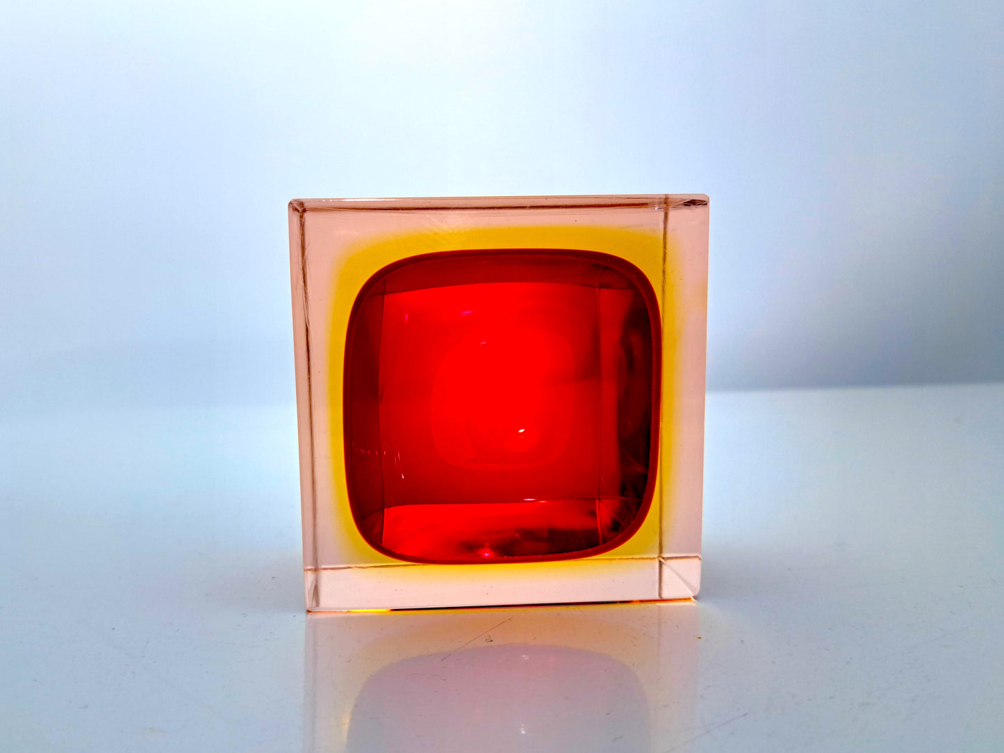 Posacenere in Vetro Sommerso Rosso di Murano, Flavio Poli per Seguso