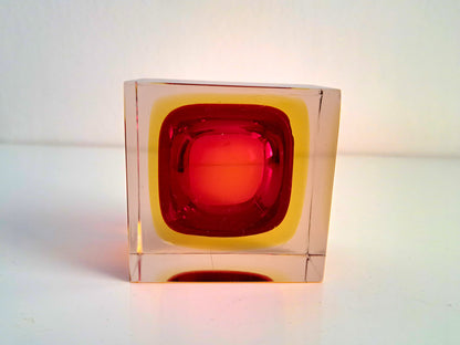 Posacenere in Vetro Sommerso Rosso di Murano, Flavio Poli per Seguso