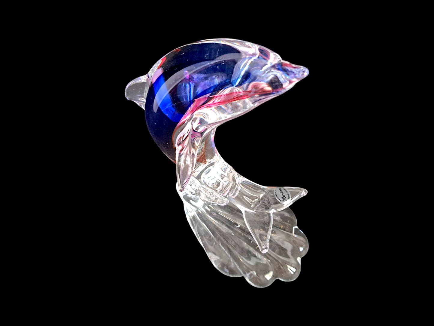 Scultura Raffigurante un Delfino in Vetro Sommerso di Murano, Vetreria Rosis